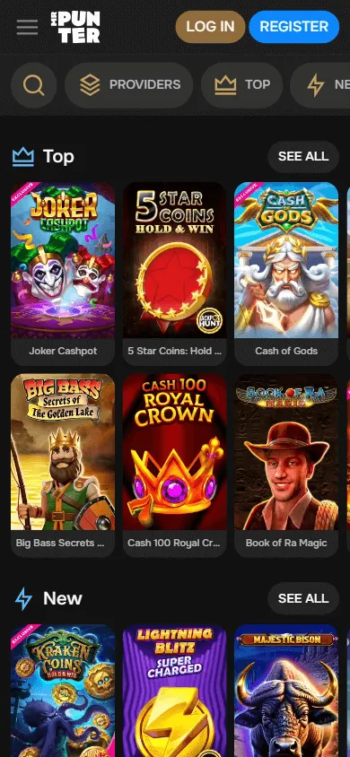 Mrpunter Casino games area on a mobile browser