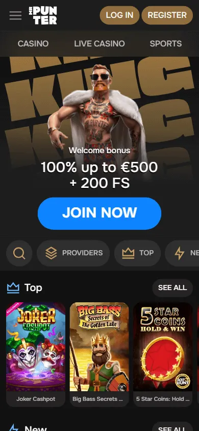 Mrpunter Casino home on a mobile browser